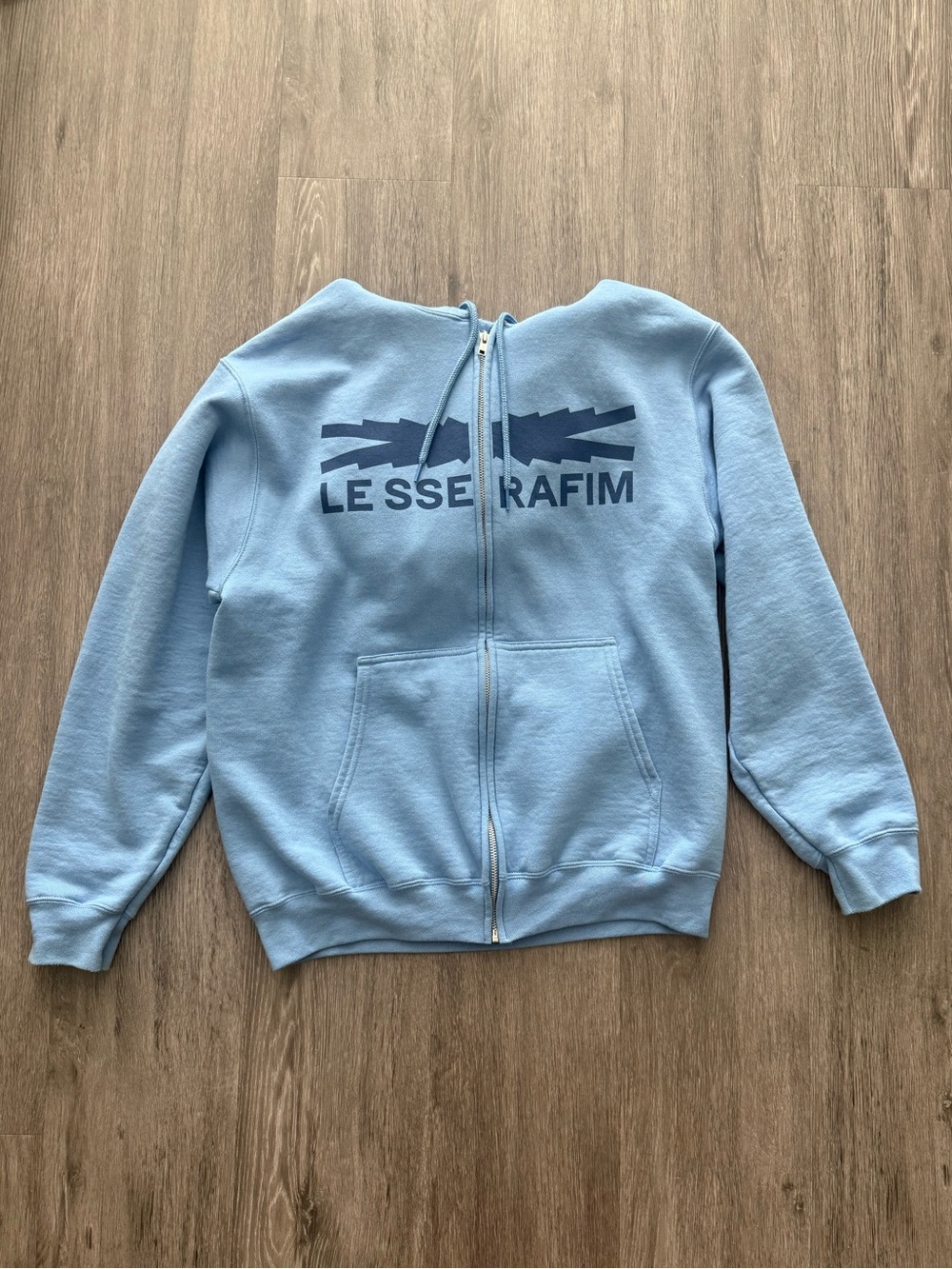 Le Sserafim Easy Crazy Hot Tour Zip-Up Blue Hoodie 2025 Like New in size Medium